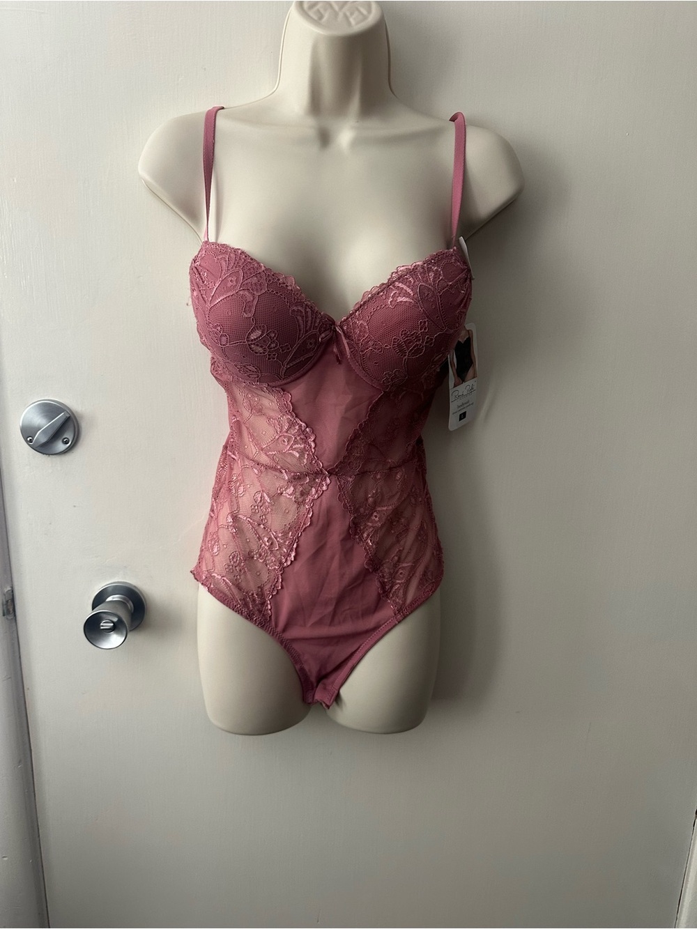 Rene Rofe Mauve Pink Lace Bodysuit Chemise